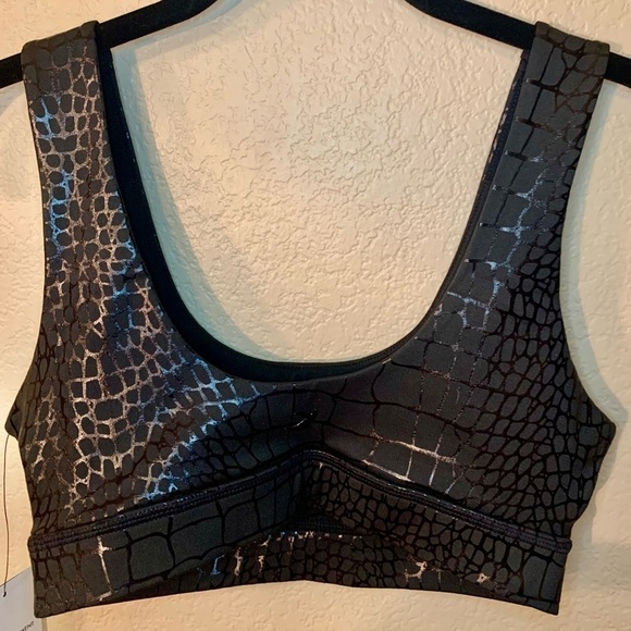 NWT Glyder Splendid Bra Small Black Sports Bra Gator Gloss Animal Shiny Stretch - Picture 12 of 15